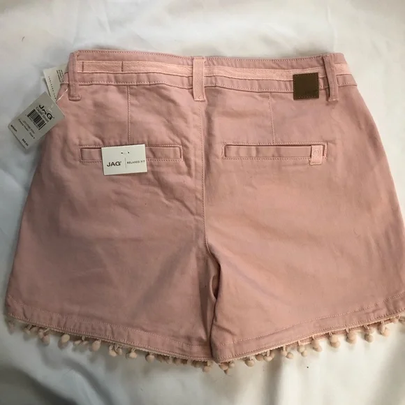 New Jag  Cadet Peony Denim Shorts  Pompom Hem Boho Pink Preppy NWT Preppy Sz 4 - Picture 2 of 10